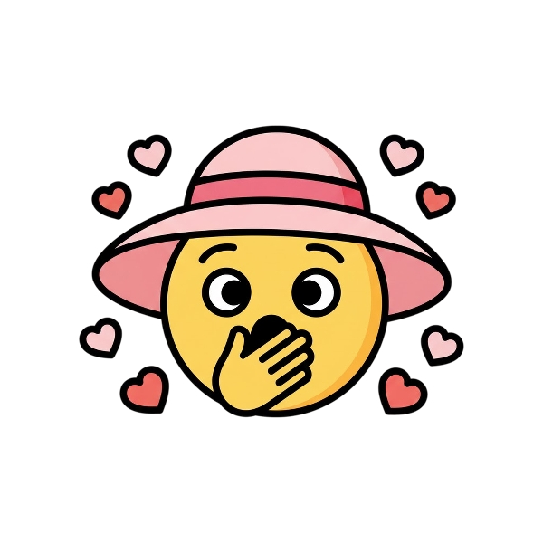 Face with hand over mouth and Woman’s hat