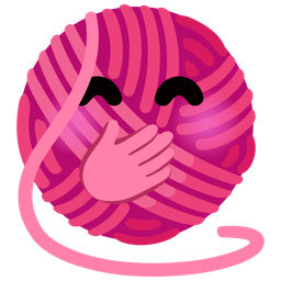 face with hand over mouth and yarn