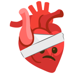 face with head-bandage and anatomical heart