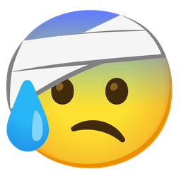 face with head-bandage and anxious face with sweat