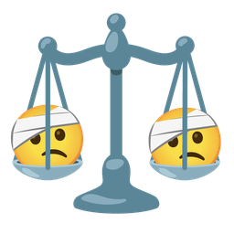 face with head-bandage and balance scale