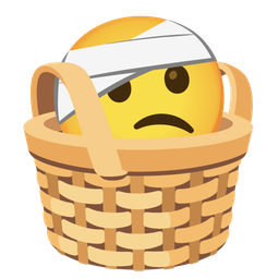 face with head-bandage and basket