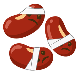 face with head-bandage and beans