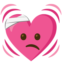 face with head-bandage and beating heart