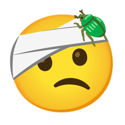 face with head-bandage and beetle