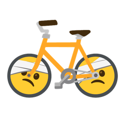 face with head-bandage and bicycle