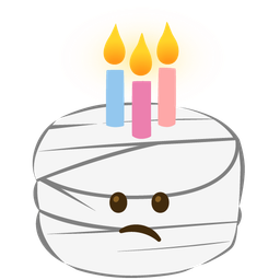 face with head-bandage and birthday cake