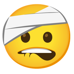 face with head-bandage and biting lip