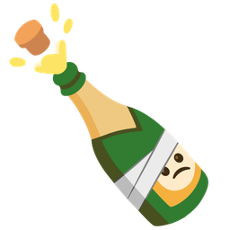 face with head-bandage and bottle with popping cork
