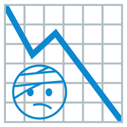 face with head-bandage and chart decreasing
