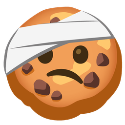 face with head-bandage and cookie