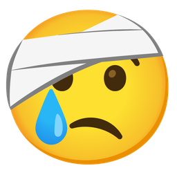 face with head-bandage and crying face