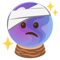 face with head-bandage and crystal ball