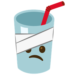 face with head-bandage and cup with straw