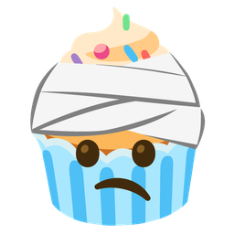face with head-bandage and cupcake