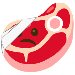 face with head-bandage and cut of meat