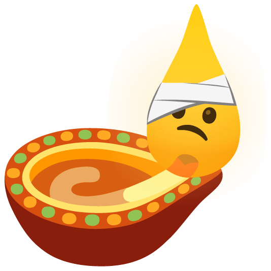 Face with head-bandage and Diya lamp