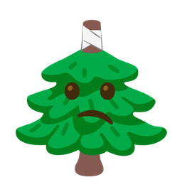 face with head-bandage and evergreen tree