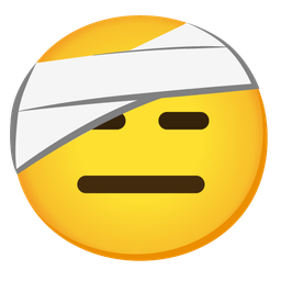 face with head-bandage and expressionless face