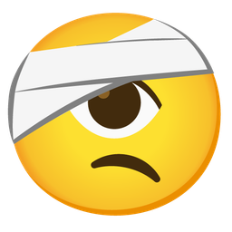 face with head-bandage and eye