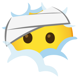 face with head-bandage and face in clouds