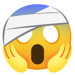 face with head-bandage and face screaming in fear