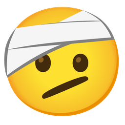 face with head-bandage and face with diagonal mouth