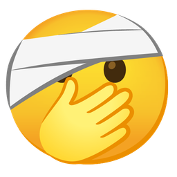 face with head-bandage and face with open eyes and hand over mouth