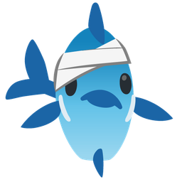 face with head-bandage and fish