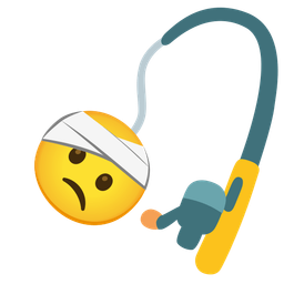 face with head-bandage and fishing pole