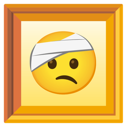 face with head-bandage and framed picture