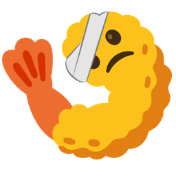 face with head-bandage and fried shrimp