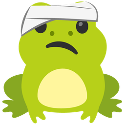 face with head-bandage and frog