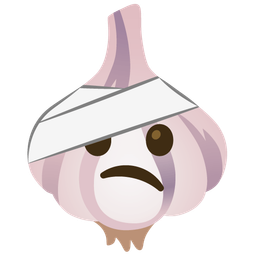 face with head-bandage and garlic