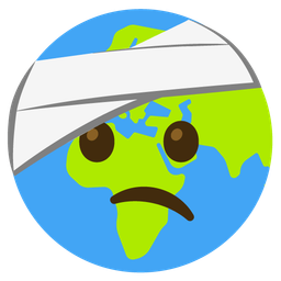 face with head-bandage and globe showing Europe-Africa