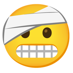 face with head-bandage and grimacing face