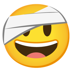 Face with head-bandage and Grinning face with big eyes