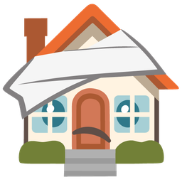 face with head-bandage and house