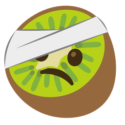 face with head-bandage and kiwi fruit