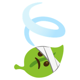 face with head-bandage and leaf fluttering in wind