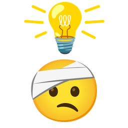 face with head-bandage and light bulb