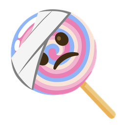 face with head-bandage and lollipop