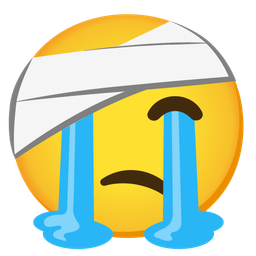 face with head-bandage and loudly crying face