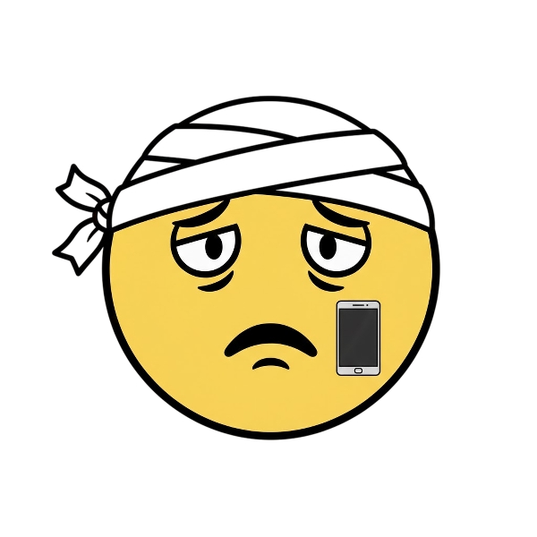 Face with head-bandage and Mobile phone