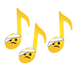 face with head-bandage and musical notes