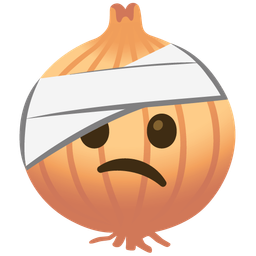 face with head-bandage and onion