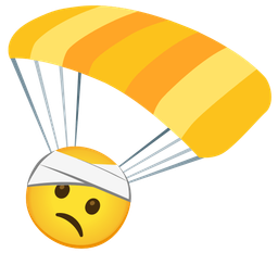 face with head-bandage and parachute