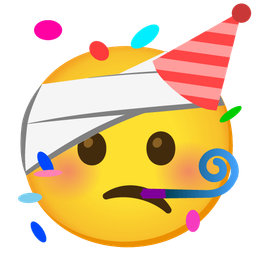 face with head-bandage and partying face