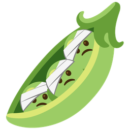 face with head-bandage and pea pod