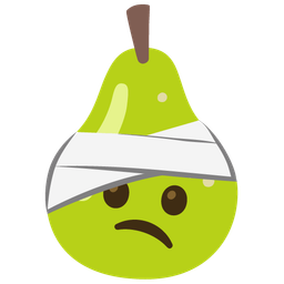 face with head-bandage and pear
